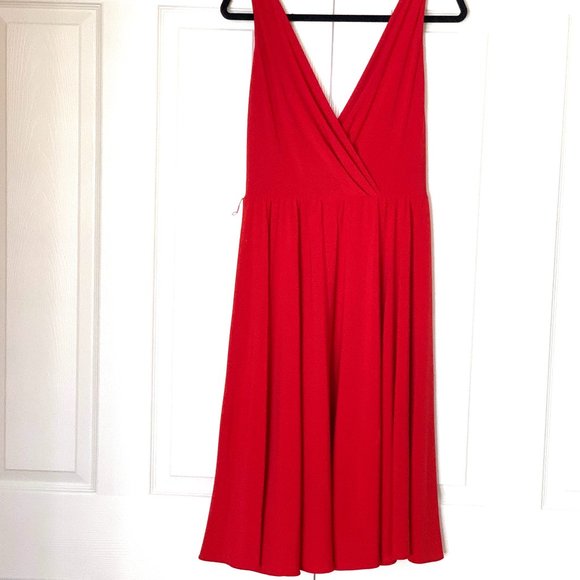 LAUREN Ralph Lauren Red Front Wrap V Neck Fit Flared Dress Sz 6 - Picture 1 of 9